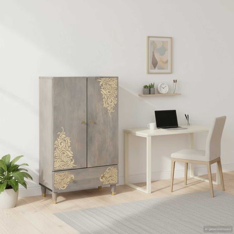 vidaXL Haut Armoire Gris et Or 60 x 33 x 100 cm Bois de mangue massif (1/5)