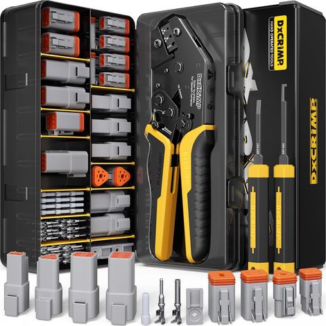 Kit Pince à Sertir pour Connecteurs Série DT, 2-6 Broches Connecteurs Étanches, Contacts Estampés T16 (22–14AWG/0.34-2.5mm²), Pince à Cliquet et Outils d'Extraction, Compatible avec DT (1/5)