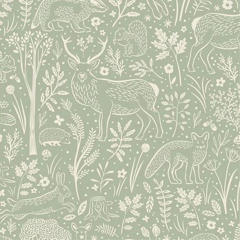 Grandeco Vinyl Little Dreamers Sage Green Woodland Wallpaper Paste The Wall (1/4)