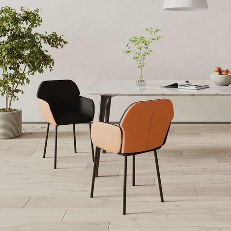 vidaXL Sillas de comedor 2 unidades cuero sintético y tela negro (1/5)