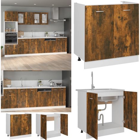 Armoire de plancher d'évier Chêne fumé 80x46x81,5 cm - Armoire De Cuisine - Meuble De Rangement - Étagère De Cuisine - Mobilier De Cuisine - Armoire En Bois - Home & Living (1/5)