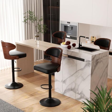 Barhocker Barstuhl Tresenhocker 4er Set Schwarz Nussbaumholz (1/5)
