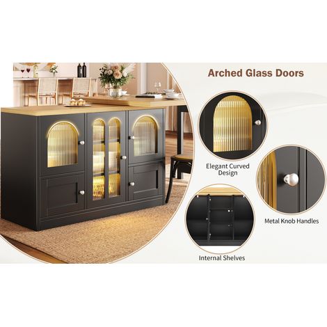 Aparador extensible 120-197x40x72 cm de Melaminado negro, con almacenaje para cocina FloraGrace (1/5)