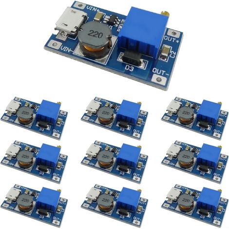 Pack of 10 DC-DC 2V-24V to 5V-28V Step-Up Converters - 2A Voltage Regulator - Adjustable Power Supply Module for Electronics Students and Hobbyists (1/5)
