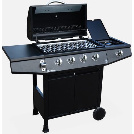 Barbecue a gas a 4 bruciatori con fuoco laterale e mobiletto (1/5)