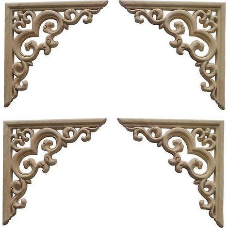 Lot de 4 moulures décoratives en bois non peintes, style européen, appliques de 10 cm (1/5)