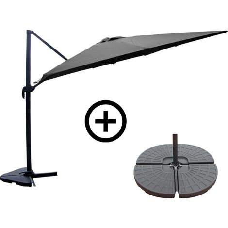 Set ombrellone  grigio 3x4m e 4 piastre di zavorramento CESARE
