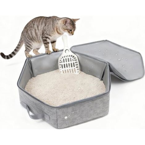 Bac Litiere Pour Chat Pliable Avec Couvercle,Portable Litiere De Voyage Pour Chat Avec Pelle Et Poignée,Imperméable,Facile À[CA210] (1/5)