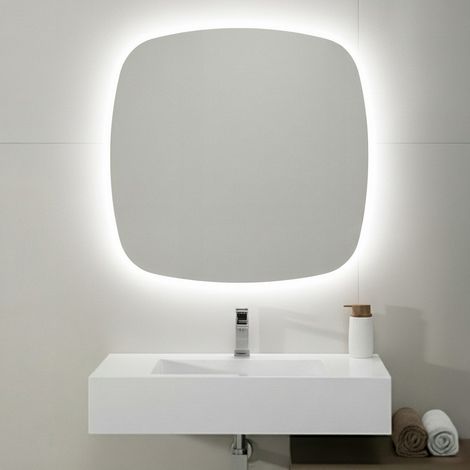 Specchio da parete 80x80 retroilluminato con luce naturale a filo lucido con angoli arrotondati – Aurea (1/4)