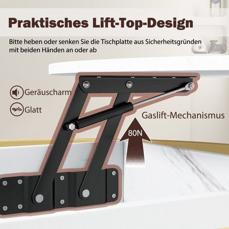 Mesa de centro elevable con almacenamiento oculto y altura ajustable