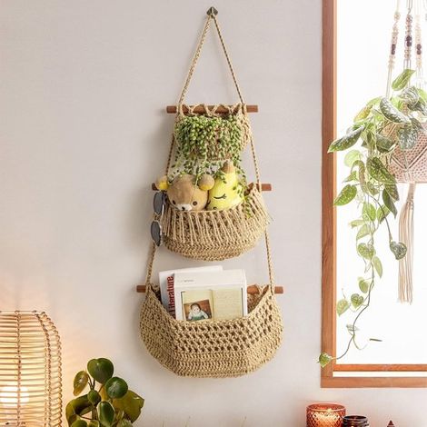 Cesta colgante para frutas - Organizador de yute de 3 niveles (1/5)
