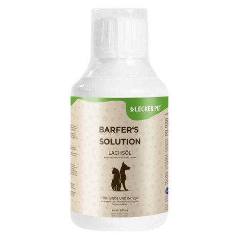 500 ml de solution Barfer's Solution de Lecker.Pet® 100 % huile de saumon pour chiens et chats