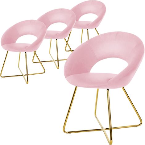 ML-Design Esszimmerstühle 4er Set Rosa aus Samt, Wohnzimmerstuhl mit runder Rückenlehne, Polsterstuhl mit goldene Metallbeine, Ergonomische Esstisch Sessel, Küchenstuhl Schalenstuhl Schminktisch Stuhl
