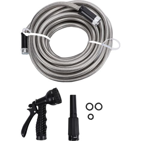 Tuyau d'arrosage extensible Acier inoxydable 30m Flexible et robuste avec pistolet pulvérisateur ajustable pour jardin (1/5)