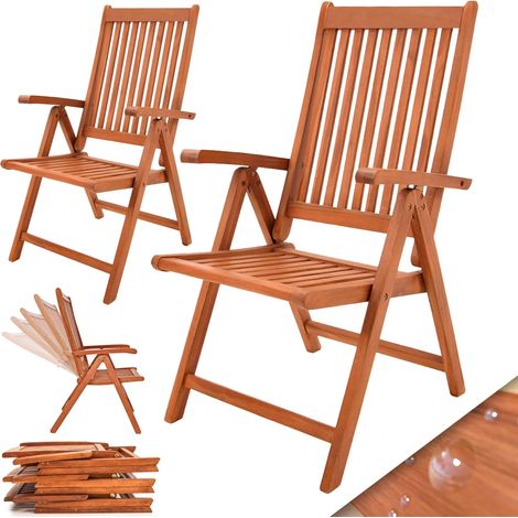 Set de 2 ou 4 chaises pliantes Vanamo en bois d''eucalyptus Chaise de jardin pliable extérieur Set de 2 (1/7)