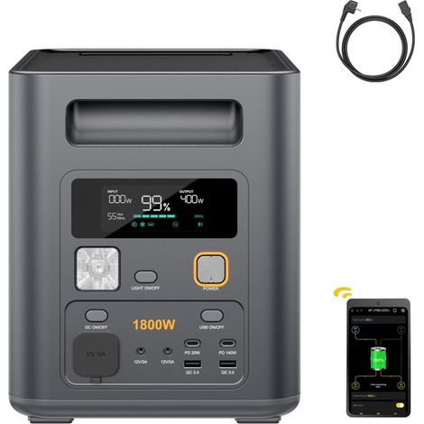 Tragbares Stromaggregat - AFERIY - P180Pro - 1800W - 1024Wh erweiterbar auf 5120Wh - APP, BMS, 10 Anschlüsse
