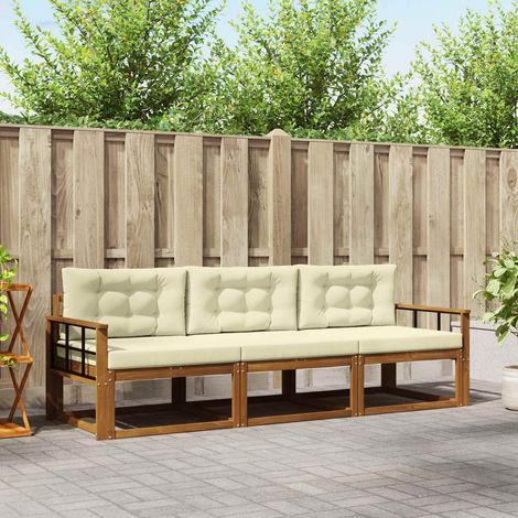 Outdoor-Sofagarnitur mit Kissen 3 pcs Natur und Creme (1/5)