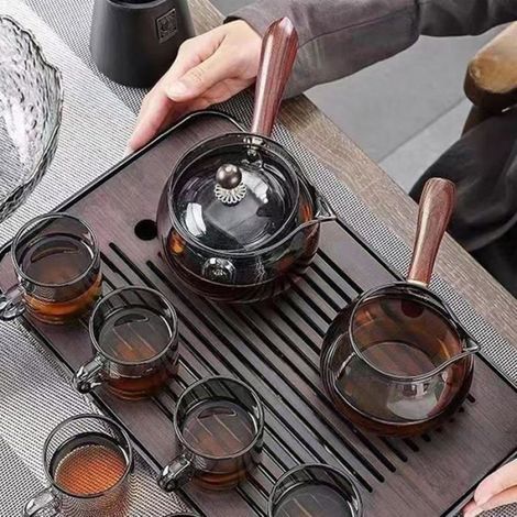 Théière, théière en verre, théière en verre avec infuseur, grande théière rotative à 360°, amovible, compatible lave-vaisselle, théière pour thé fleuri, thé en vrac (500 ml) (1/5)