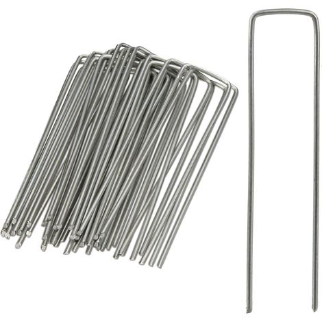 Relaxdays Securing Pegs Set of 50, Stainless, Bevelled Tips, Drive In, 15 cm Long, Galvanised Steel, Silver