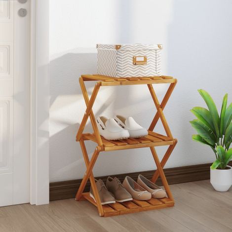 Étagère pliable à 3 niveaux Étagère de Rangement - Meuble de rangementt Marron 43x31x63 cm Bois d'acacia BV593784 - BonneVie (1/5)