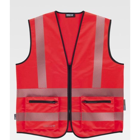 Chaleco rojo de Alta Visibilidad con cintas reflectantes segmentadas EN ISO20471 C3657 WORKTEAM XL Rojo A.V. (1/2)