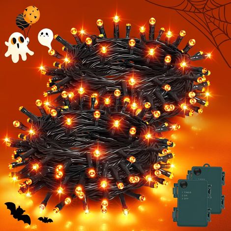 Luci a stringa, 2 pezzi 5M 50LED Luci di Halloween per uso interno ed esterno, funzione timer, luci a stringa LED impermeabili a batteria per decorazioni di Halloween, feste, club, giardino, finestre, (1/5)