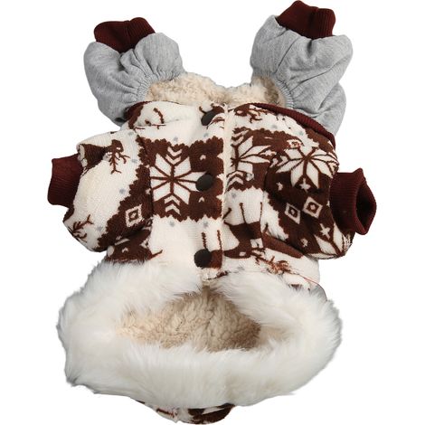Manteau d'hiver épais à capuche pour chien, motif flocons de neige et élan, pour chiens de petite et moyenne taille, couleur café, taille M. (1/5)