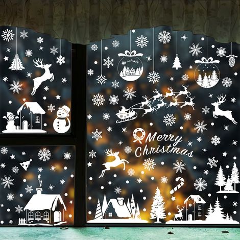 Autocollants de Noël pour fenêtres, autocollants blancs de Noël, sapin de Noël, rennes de Noël, décorations de Noël pour fenêtres, autocollants statiques pour vitres - [Six combinaisons] 422+424+426-4