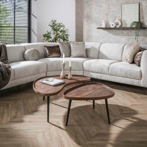 Table basse bois brun forme organique à rebords (x2) NAKO