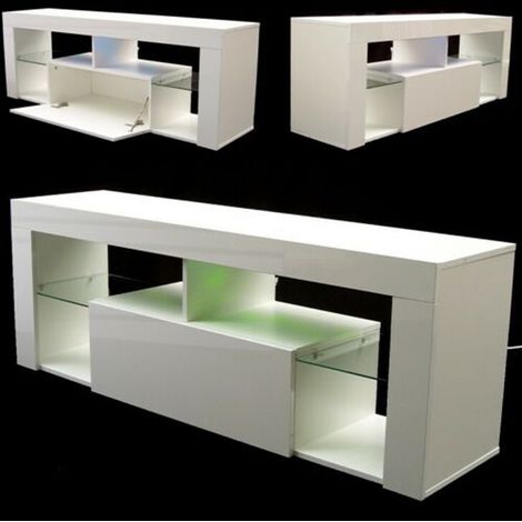 LED Lowboard TV-Schrank 140 Hochglanz Hängeschrank Fernsehschrank weiß 57043 (1/5)