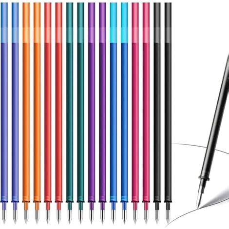 16x Recharge Effaçable pour Legami 0,7 mm 13cm, Mines Cartouche Recharges Stylos Gel Effaçables Multicolores (Noir Bleu Rouge Vert Rose Violet Orange Turquoise) (1/4)