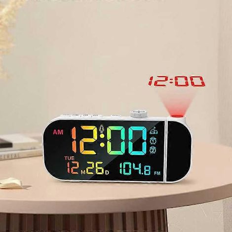 Radio FM, horloge à projection LED, thermomètre, hygromètre, deux réveils indépendants, radio numérique, horloge à projection (noir) 177,5 x 33,37 x 85,4 mm (1/5)