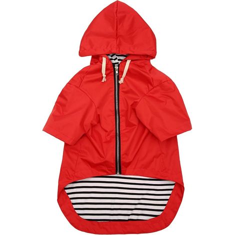 Imperméable à Capuche pour Chien Veste de Pluie Réfléchissante et Coupe-vent avec Bande Réfléchissante et Trou pour Harnais pour Chiens de Petite et Moyenne Taille Rouge (1/5)