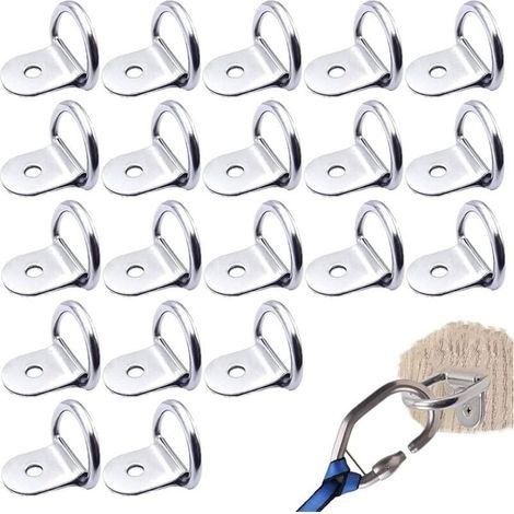 Anneaux D'arrimage INOX 20 Pièces Anneaux D'arrimage en D Ancrage Anneaux Arrimage pour Remorques Machinerie Lourde Outils Électriques Camping 36x25mm -Argent (1/4)