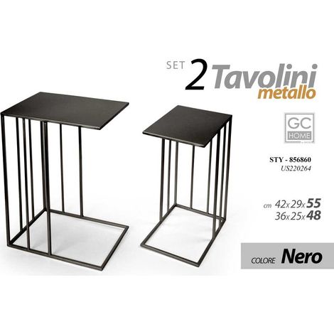 Set de 2 tables d'appoint en fer noir 55x42 cm et 48x36 cm