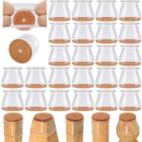 Lot de 24 protections de pieds de chaise en silicone pour parquet, carrelage, bois, feutre, antidérapants, anti-bruit (3,3 à 5 cm) (1/5)