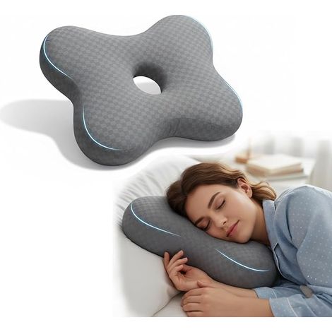 Coussin Piercing Oreille – Oreiller avec Trou d’Oreille pour Dormir sur Le côté, pour Oreilles percées, Trou Central Large et Profond, Rembourrage réglable, Housse Douce et Lavable (1/5)