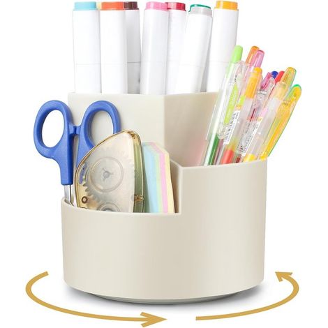 Portapenne con 3 scomparti, organizer da scrivania, girevole a 360°, per matite, matite colorate e articoli di cancelleria, bianco, 12 × 12 cm (1/5)