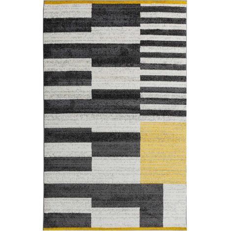 Tapis entrée 50x80 jaune et gris rectangle tissé motif géométrique LIGNAL (1/3)