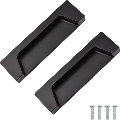 Lot de 2 Poignées Encastrées en Alliage de Zinc 10,5 cm Noir Mat pour Placard, Armoire, Bibliothèque, Tiroir et Classeur