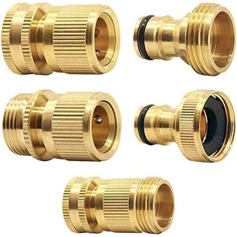 4 Pièces Connecteur Tuyau Arrosage Laiton 3/4“ Raccord Rapide Robinet de Buse Pistolet à Eau - (1/5)