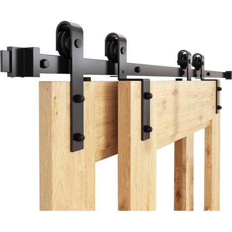 200CM/6.6FT Porte Coulissante Systeme Interieur avec Rail Bypass Double Portes Interieur Rail, Facile à Installer, Forme J, Porte non Incluse (1/5)