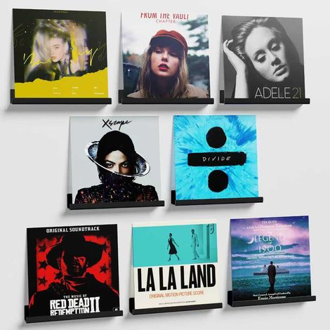 Lot de 8 étagères murales pour disques vinyles de 30,5 cm pour rangement et présentation d'albums, étagères flottantes en acrylique noir pour décoration murale, rebord photo, étagère pour (1/5)
