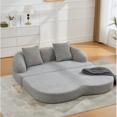 Divano letto 2 posti con 2 cuscini in ciniglia grigio chiaro 157 x 84 x 65 cm DESVIAE (1/5)