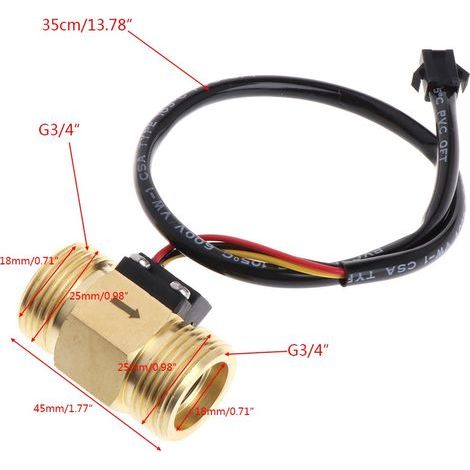 Wasserdurchflusssensor, Durchflussmesser, Flüssigkeitsmesser, Wasserdurchflussschalter, 60 mm G1/2 Kupferdraht, Flüssigkeitsmesser 1–30 l/min