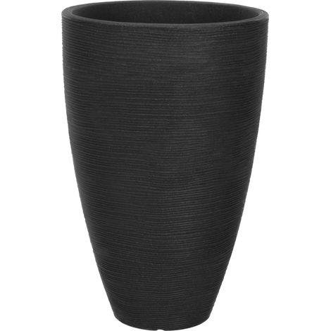 Spetebo – Pot de fleurs rainuré XL rond 60cm – Plastique anthracite – Résistant aux intempéries et UV – Pour jardin et balcon