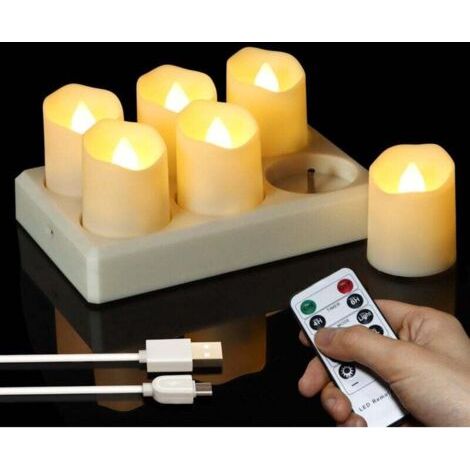 6 bougies chauffe-plat LED rechargeables, bougies électroniques avec télécommande, minuterie, lumière blanche chaude, 4 x 4,5 cm (1/4)