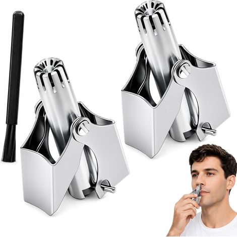Lot de 2 Tondeuses Manuelles à Poils de Nez et Oreilles en Acier Inoxydable, 4.7 cm, Portable avec Brosse de Nettoyage pour Hommes - Argent (1/5)