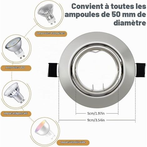 Projecteurs Encastrables GU10, Cadre Nickel Brossé (1/3)