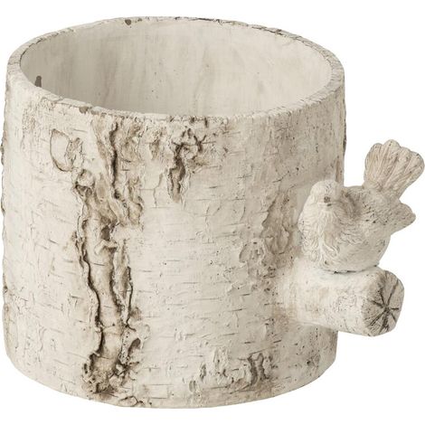 Cache-Pot Oiseau en Ciment "Aya" 28cm Blanc Cassé